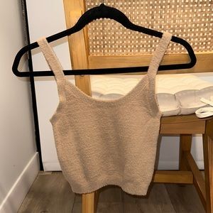 Wilfred Free Cropped Fuzzy Tank Top Sweater Taupe